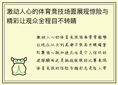 激动人心的体育竞技场面展现惊险与精彩让观众全程目不转睛