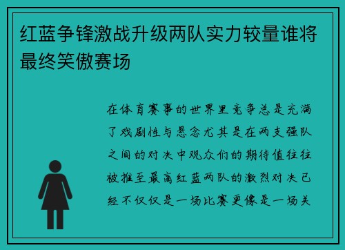 红蓝争锋激战升级两队实力较量谁将最终笑傲赛场